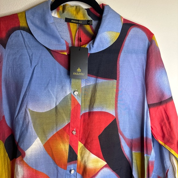 NWT! Radzoli women pearl button down sheer colorful artsy 100% cotton top sz XL - Picture 6 of 8